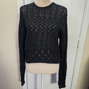 Cropped Open Cable Knit Sweater Womens Black Pullover Grunge Preppy Y2K 4 Tall